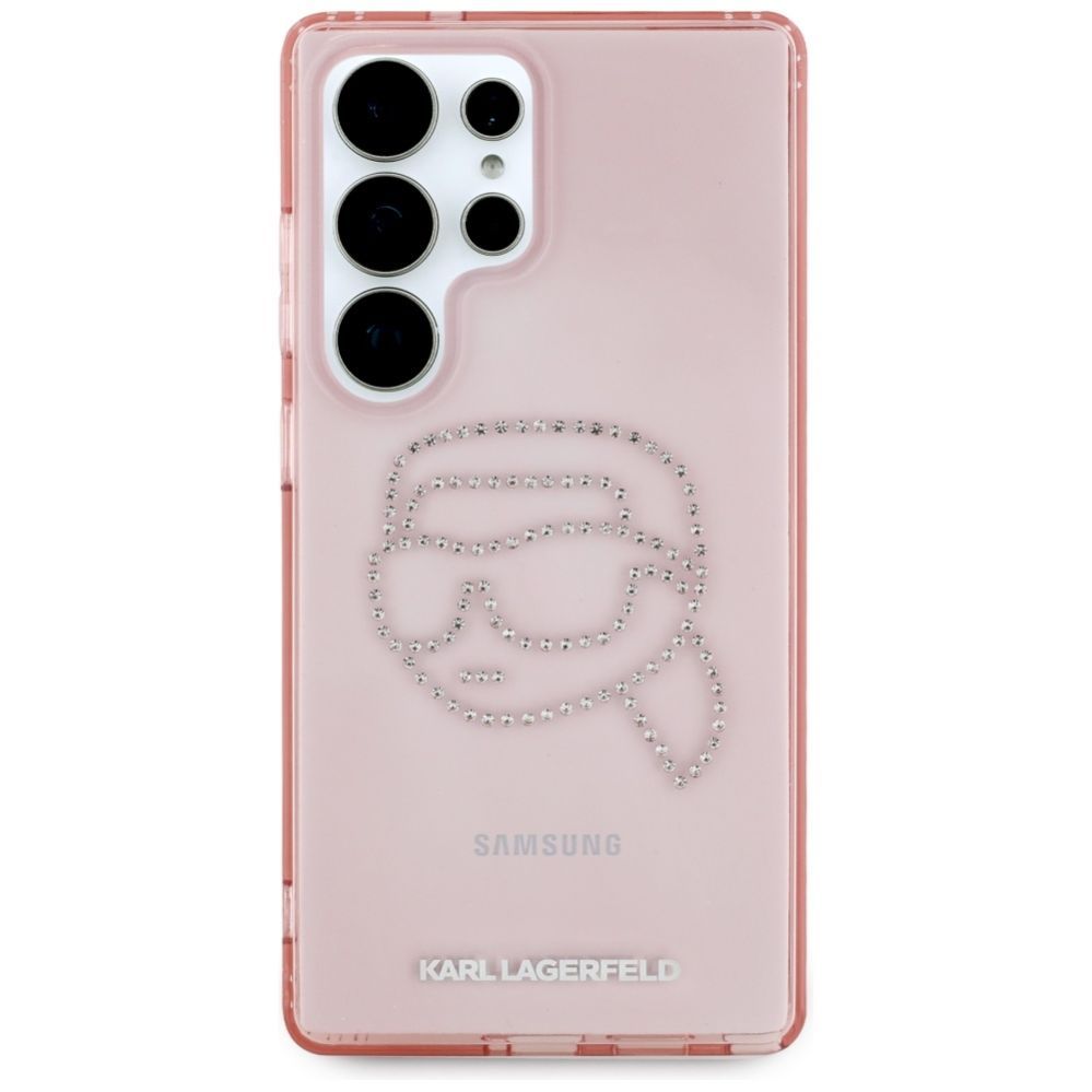 Citas preces Karl Lagerfeld Karl Lagerfeld Rhinestones K. Head Logo Samsung Galaxy S25 Ultra Case Pink