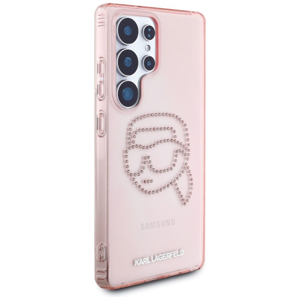 Citas preces Karl Lagerfeld Karl Lagerfeld Rhinestones K. Head Logo Samsung Galaxy S25 Ultra Case Pink