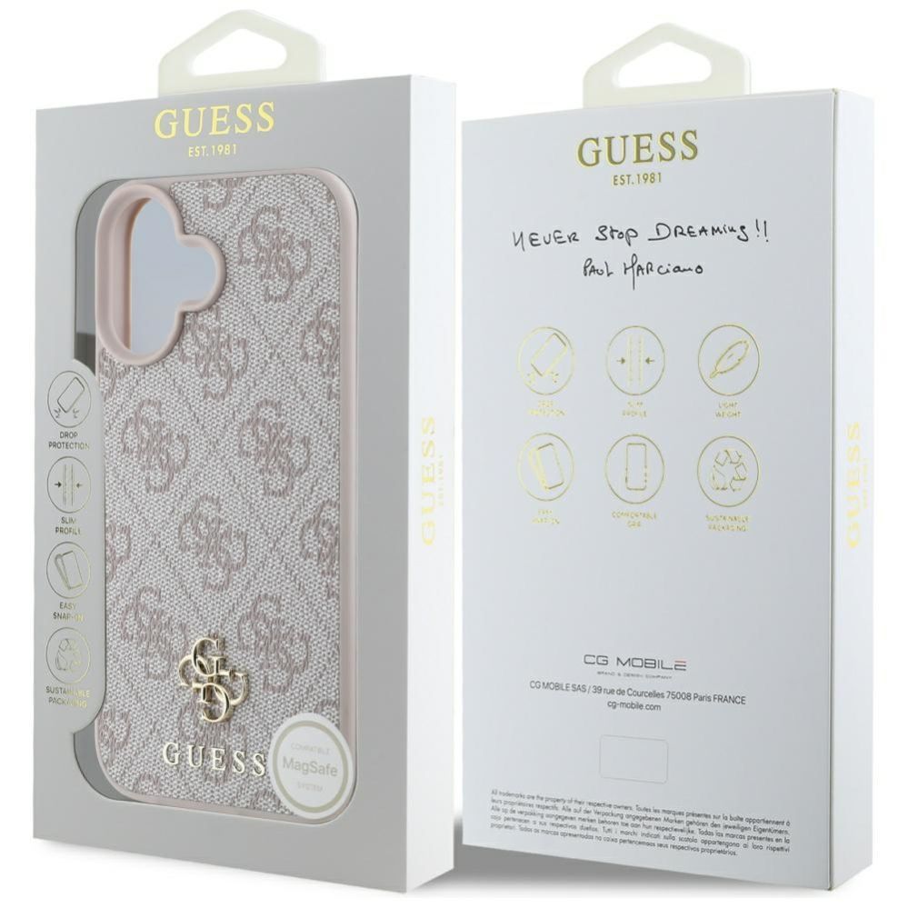 Citas preces Guess Guess HC PU 4G Small 4G and Classic iPhone 16 MagSafe Case - Pink