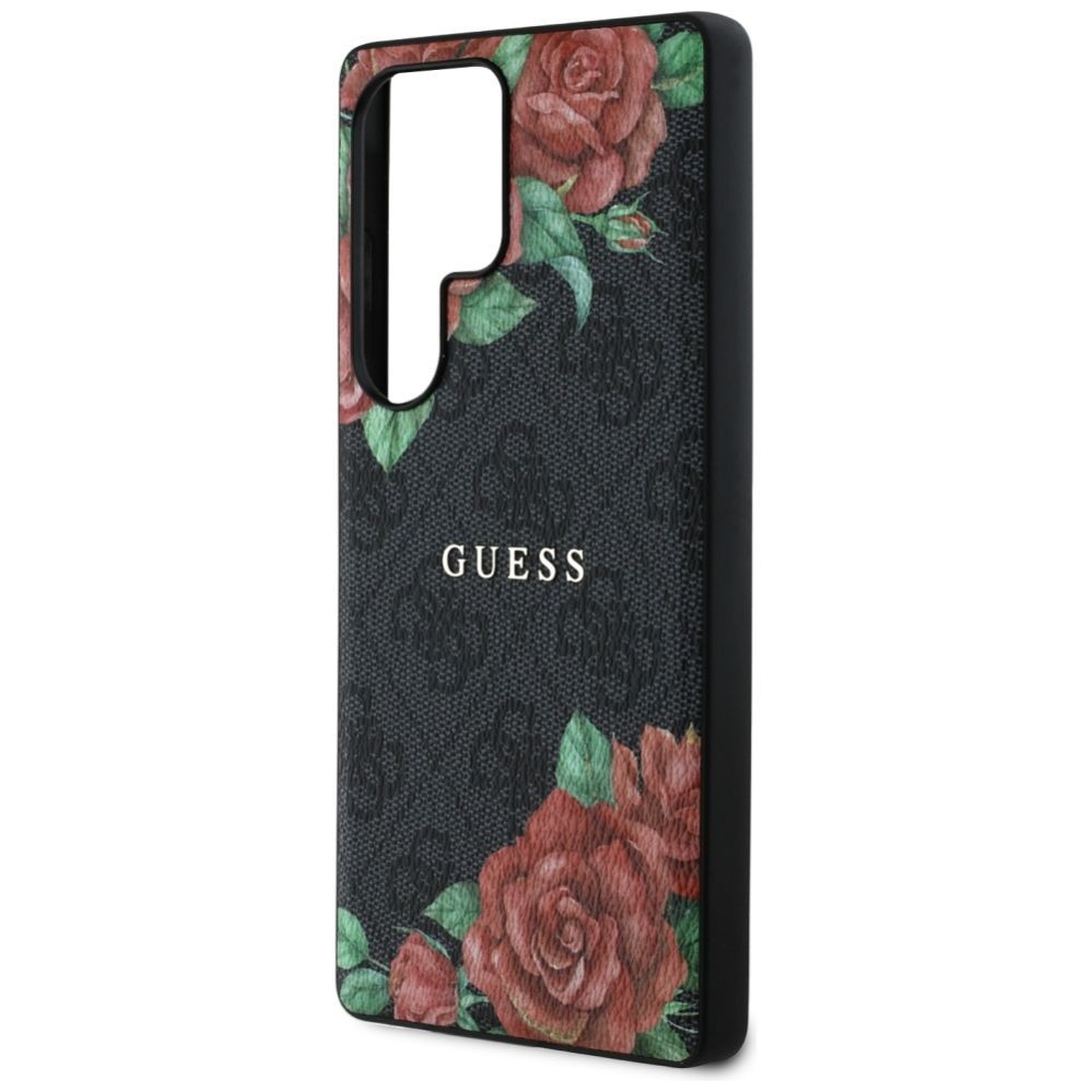 Citas preces Guess Guess Leather 4G Flowers Print Metal Classic Logo MagSafe Case for Samsung Galaxy S25 Ultra - Black