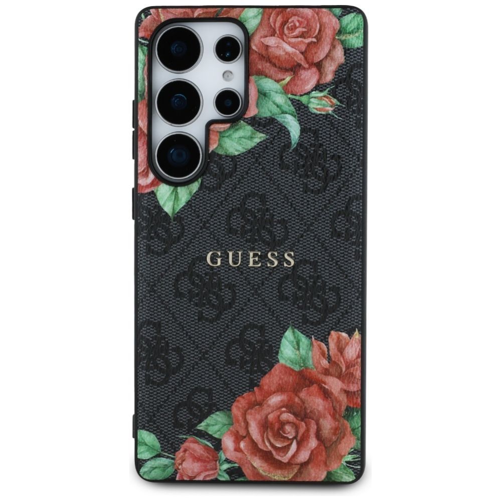 Citas preces Guess Guess Leather 4G Flowers Print Metal Classic Logo MagSafe Case for Samsung Galaxy S25 Ultra - Black