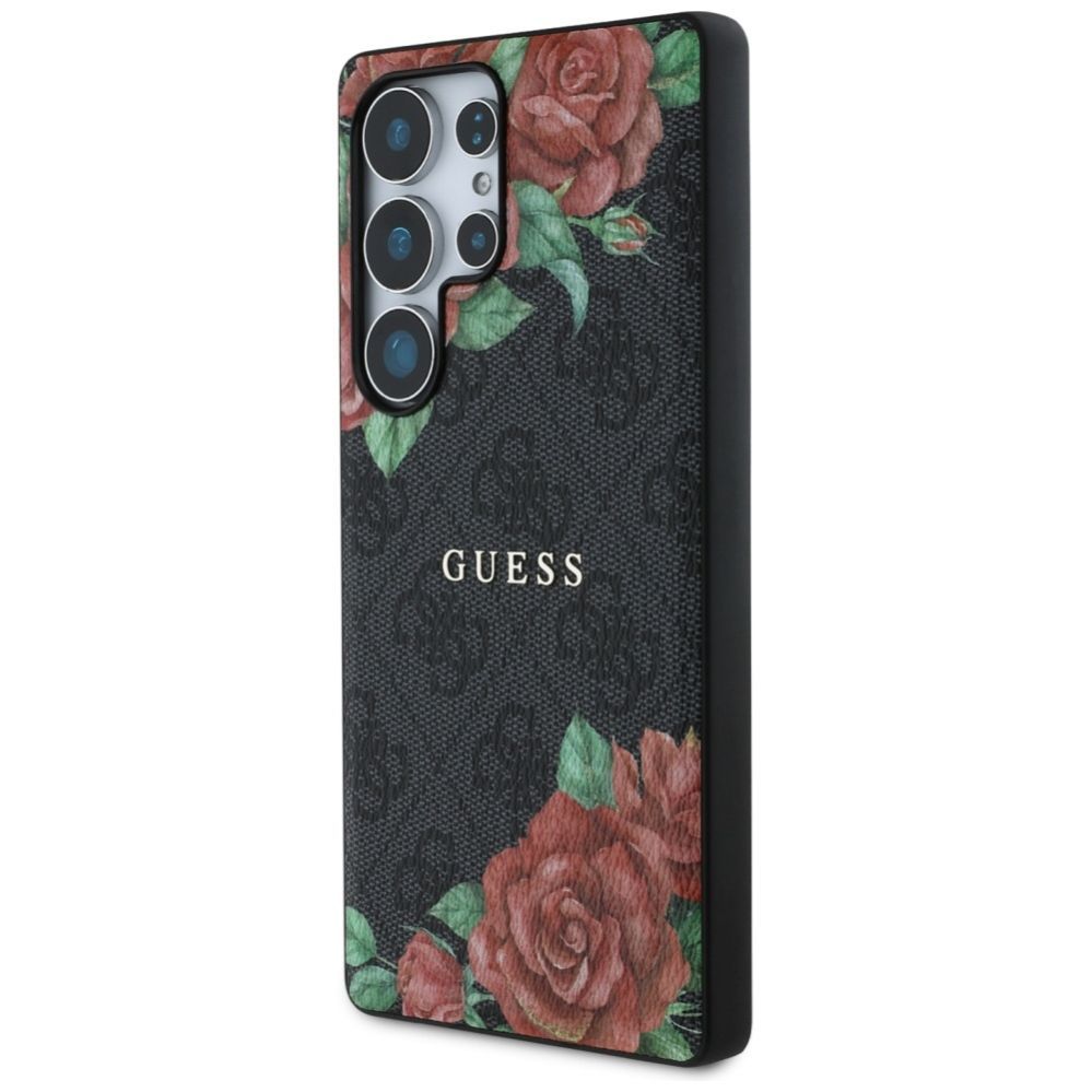 Citas preces Guess Guess Leather 4G Flowers Print Metal Classic Logo MagSafe Case for Samsung Galaxy S25 Ultra - Black