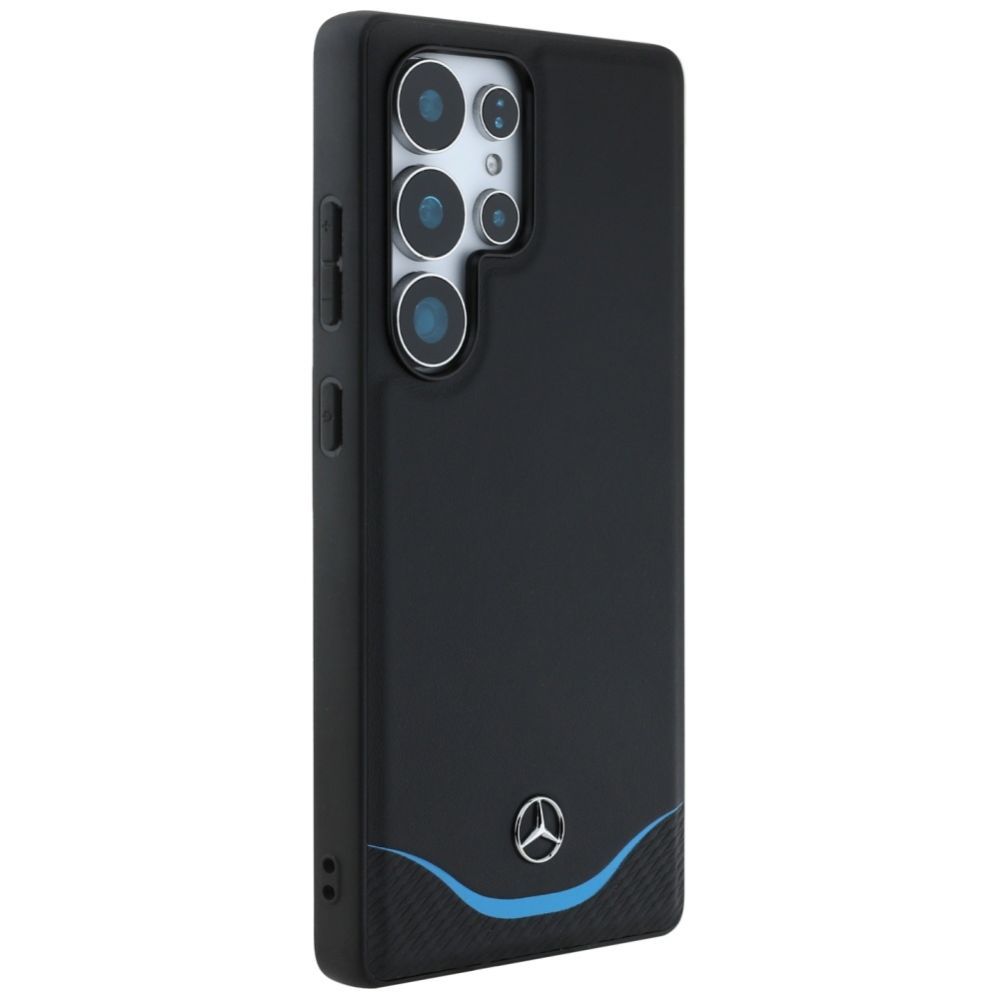 Kitos prekės Mercedes-Benz Mercedes Leather Contrasted Blue Horizontal Curve MagSafe Case for Samsung Galaxy S25 Ultra - Black
