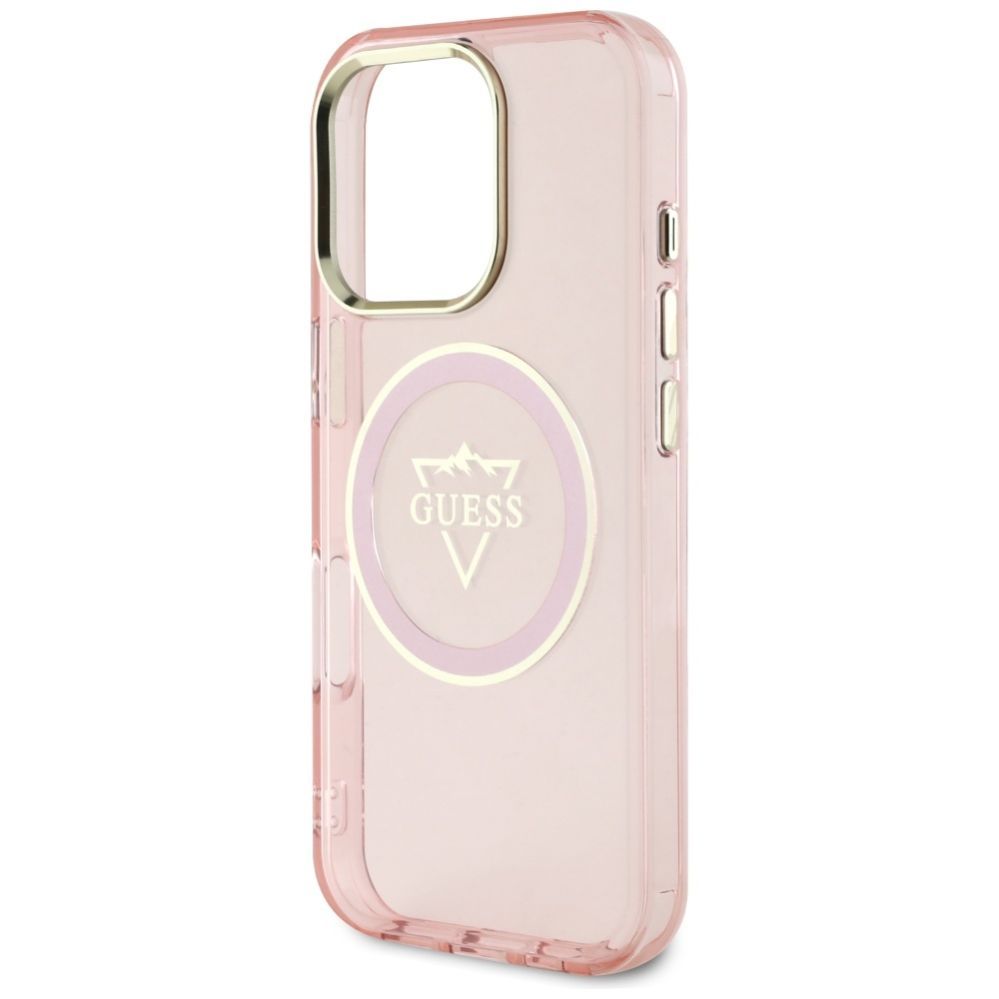Citas preces Guess Guess IML Metal Mountain Logo MagSafe iPhone 16 Pro Case - Pink