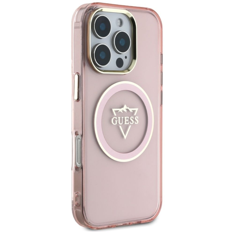 Citas preces Guess Guess IML Metal Mountain Logo MagSafe iPhone 16 Pro Case - Pink