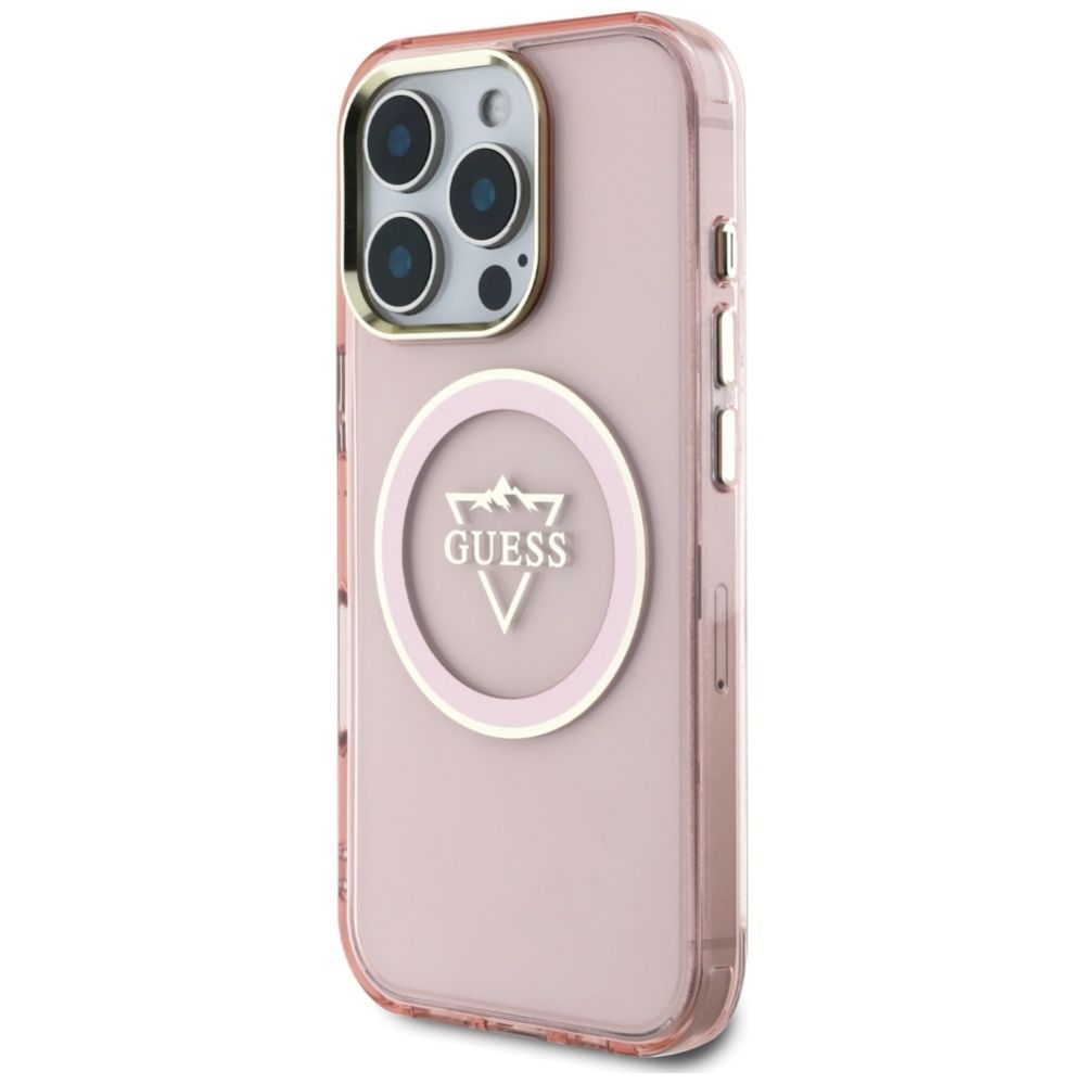 Citas preces Guess Guess IML Metal Mountain Logo MagSafe iPhone 16 Pro Case - Pink