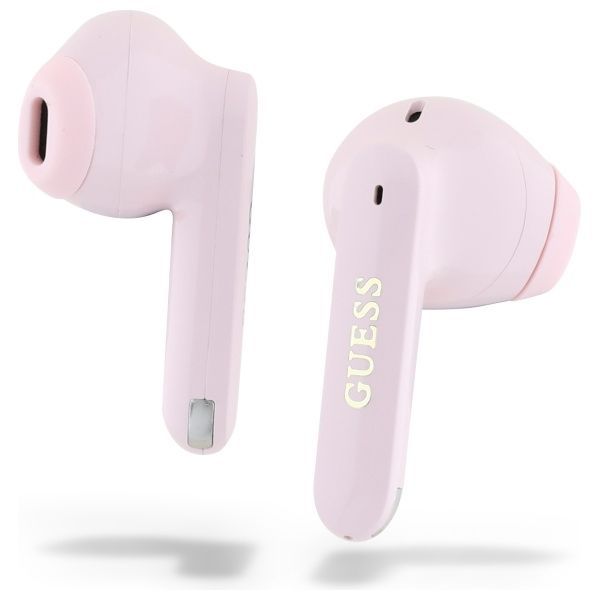 Citas preces Guess Guess Elongated Metalic Printed Logo Bluetooth TWS Headphones + Docking Station - Pink