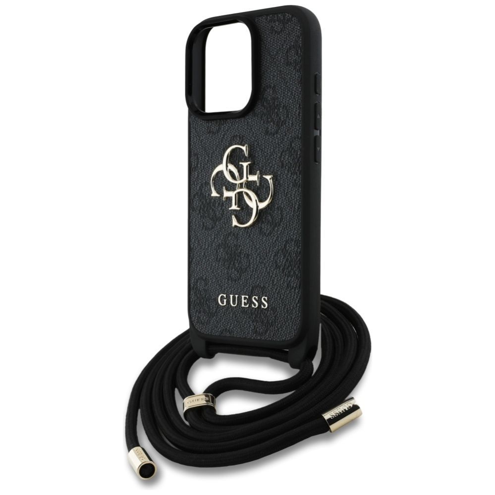 Citas preces Guess Guess 4G Big Logo Cord Stap Crossbody Case for iPhone 16 Pro Black