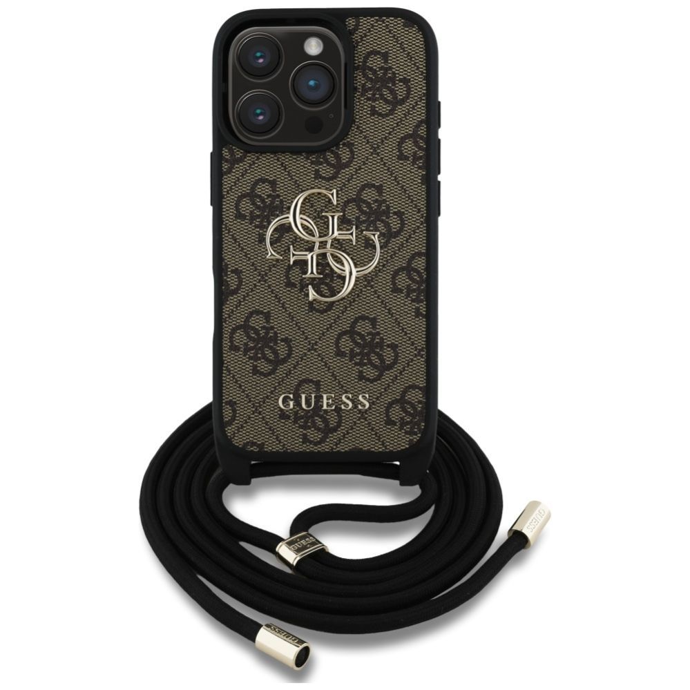 Citas preces Guess Guess 4G Big Logo Cord Stap Crossbody Case for iPhone 16 Pro Max Brown