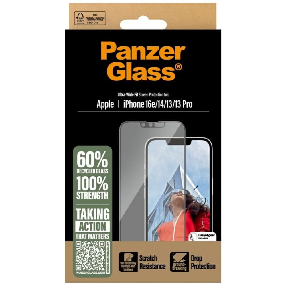 Kitos prekės Panzer Glass PanzerGlass Ultra-Wide Fit Tempered Glass for iPhone 13 / 13 Pro / 14 / 16e - Clear