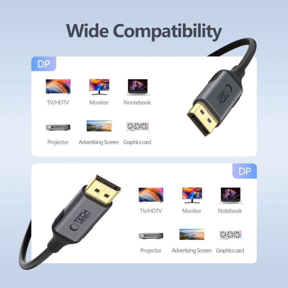 Kitos prekės Tech-Protect Tech-Protect UltraBoost DisplayPort to DisplayPort 1.4 4K 60Hz Cable 2m - Black