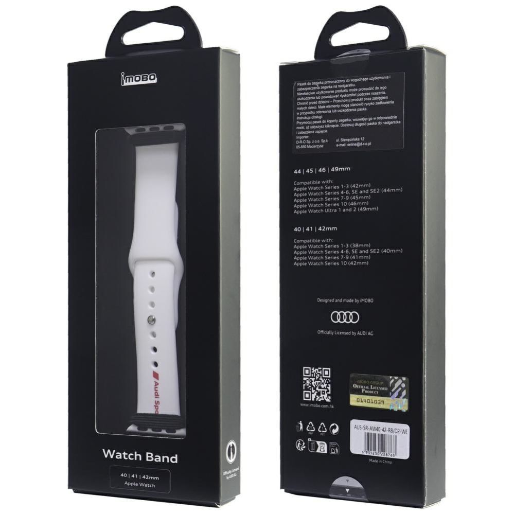Citas preces Audi Audi Sport Red Logo Silicone Watch Strap for Apple Watch 40 / 41 / 42 mm - white