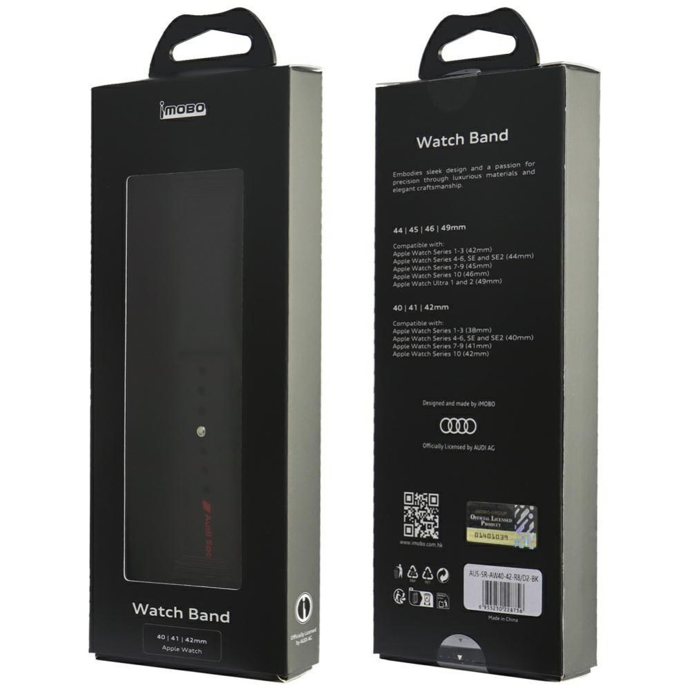 Citas preces Audi Audi Sport Red Logo Silicone Watch Strap for Apple Watch 40 / 41 / 42 mm - black