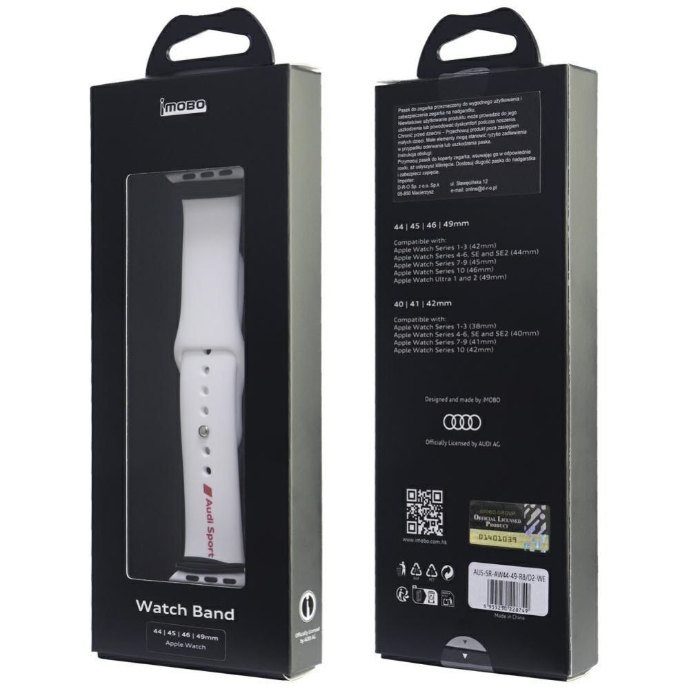 Citas preces Audi Audi Sport Red Logo Silicone Watch Strap for Apple Watch 44 / 45 / 46 / 49 mm - white