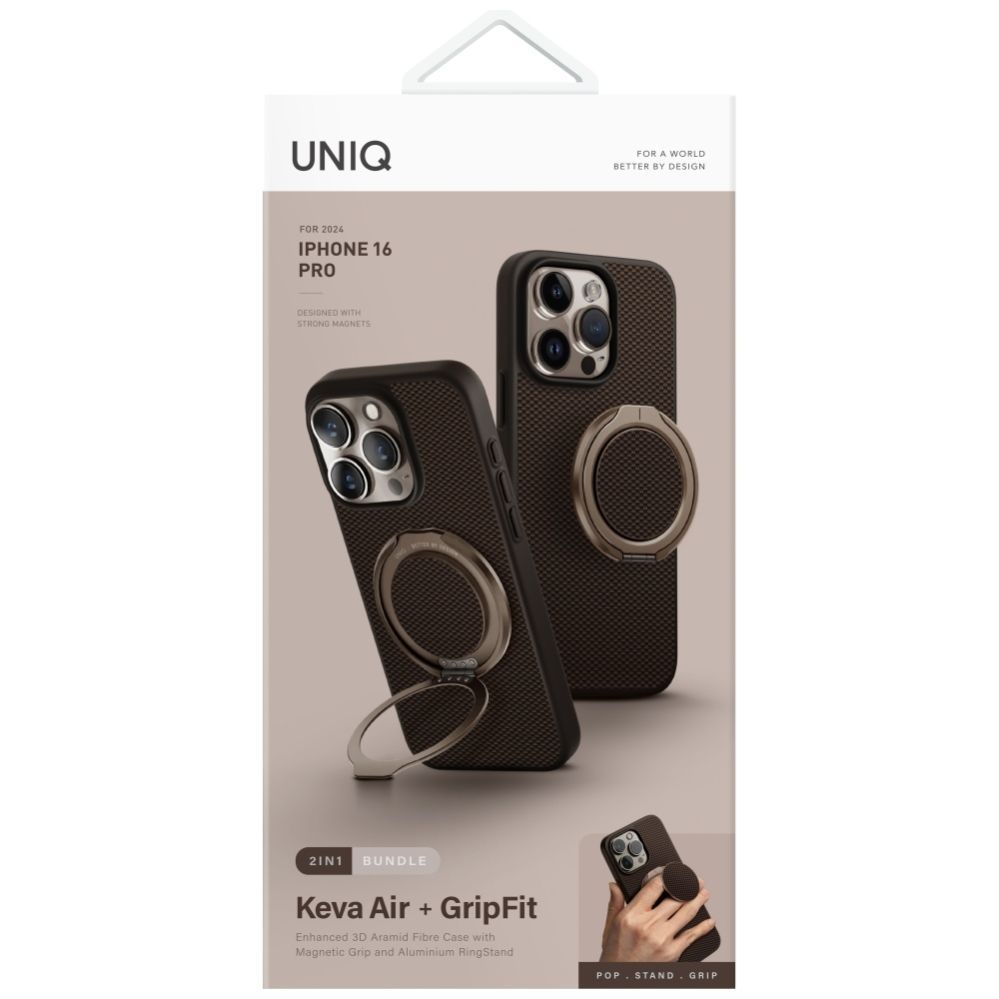 Citas preces UNIQ Uniq Keva Air Magclick Charging GripFit Case for iPhone 16 Pro - Brown