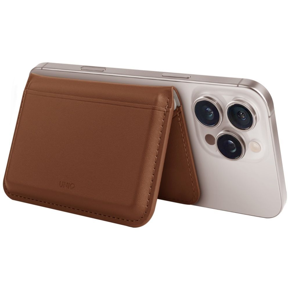 Citas preces UNIQ Uniq Lyden DS RFID Magnetic Wallet with Phone Stand - Brown