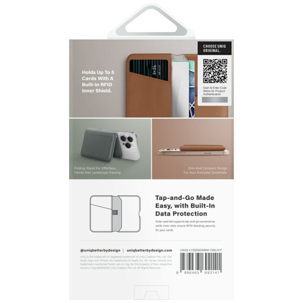 Citas preces UNIQ Uniq Lyden DS RFID Magnetic Wallet with Phone Stand - Brown