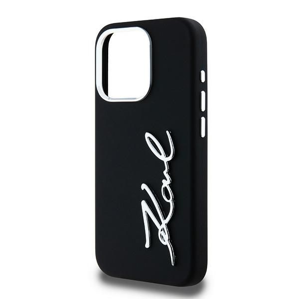 Citas preces Karl Lagerfeld Karl Lagerfeld Silicone Metal Script Logo iPhone 15 Pro Max Case - Black
