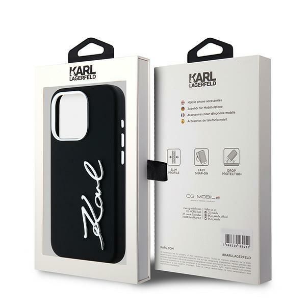 Citas preces Karl Lagerfeld Karl Lagerfeld Silicone Metal Script Logo iPhone 15 Pro Max Case - Black