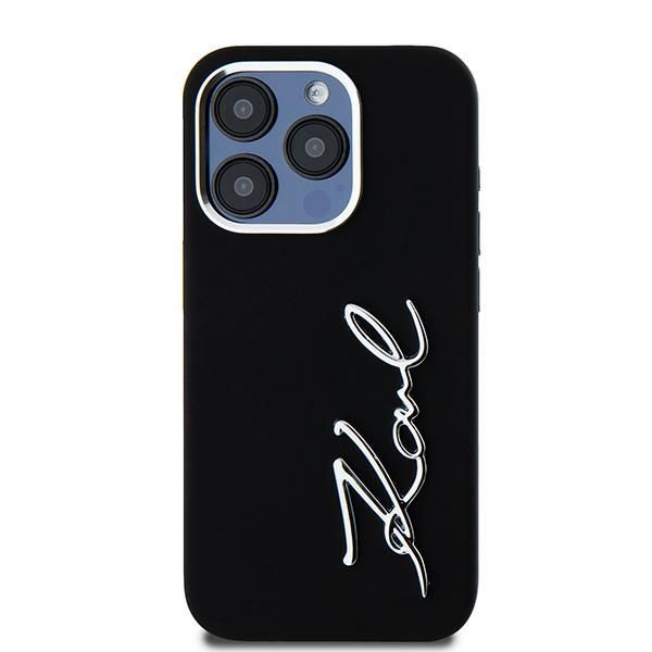Citas preces Karl Lagerfeld Karl Lagerfeld Silicone Metal Script Logo iPhone 15 Pro Max Case - Black