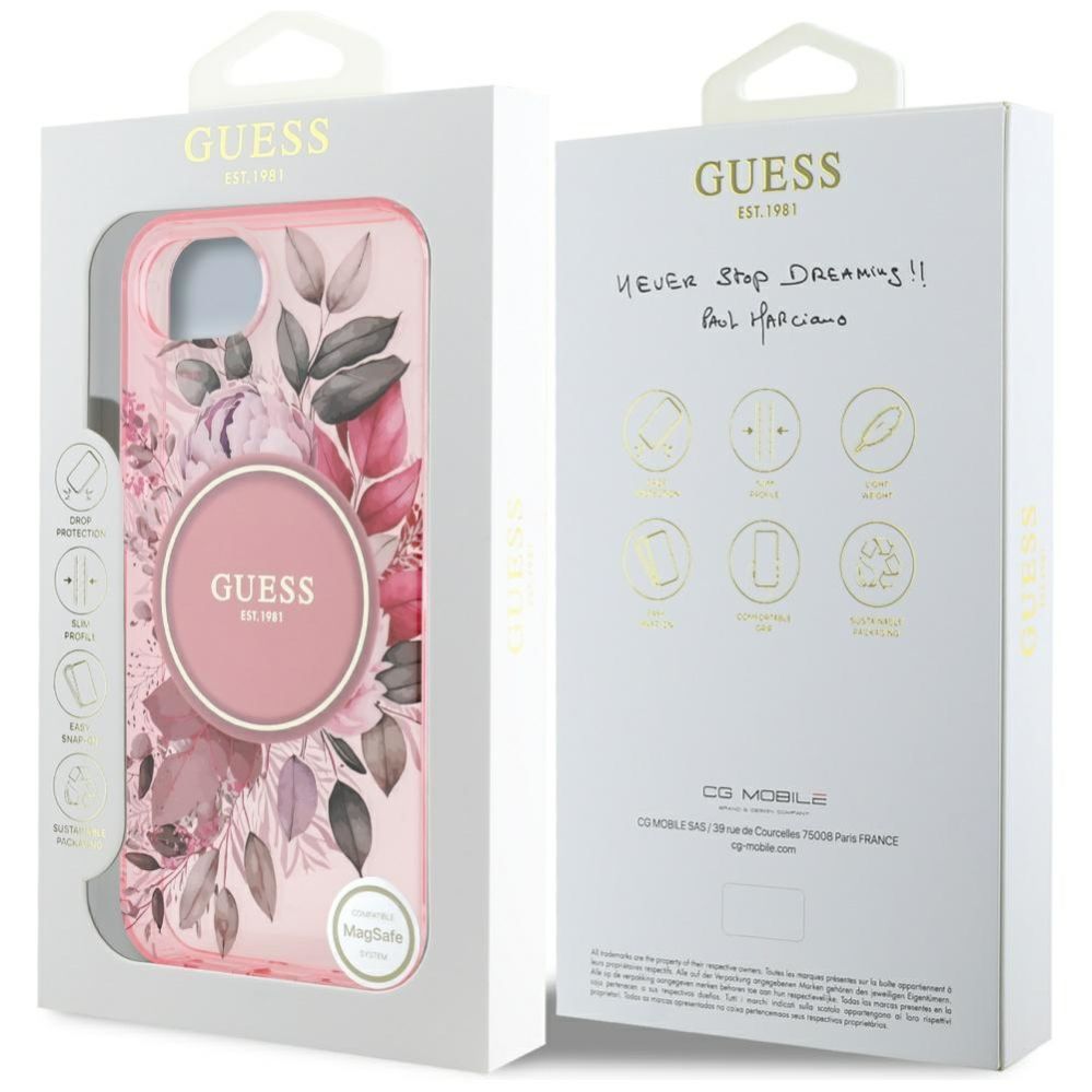 Citas preces Guess Guess IML Flowers MagSafe iPhone 16e Case - Pink