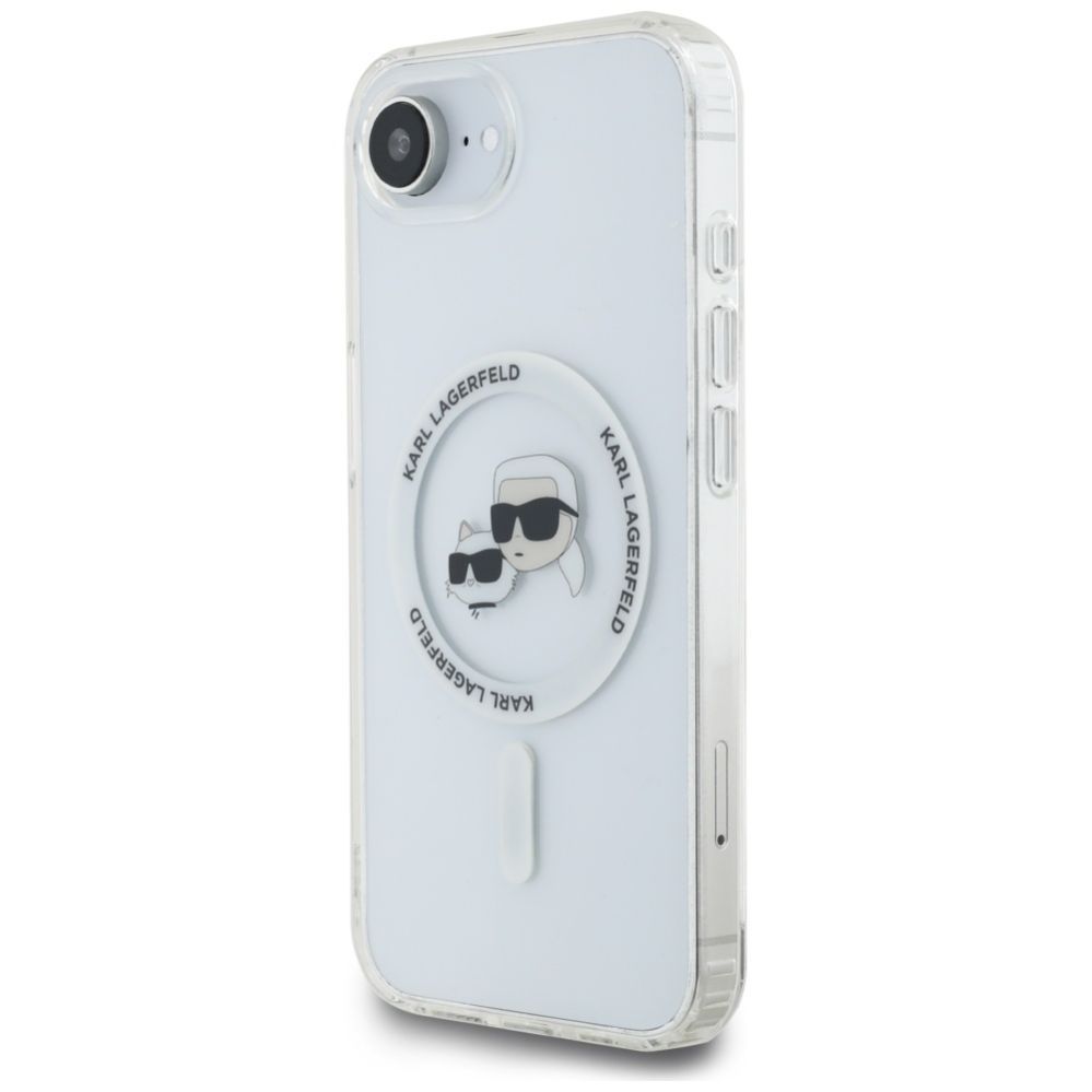 Citas preces Karl Lagerfeld Karl Lagerfeld IML Metal Karl & Choupette Heads MagSafe iPhone 16e Case - White