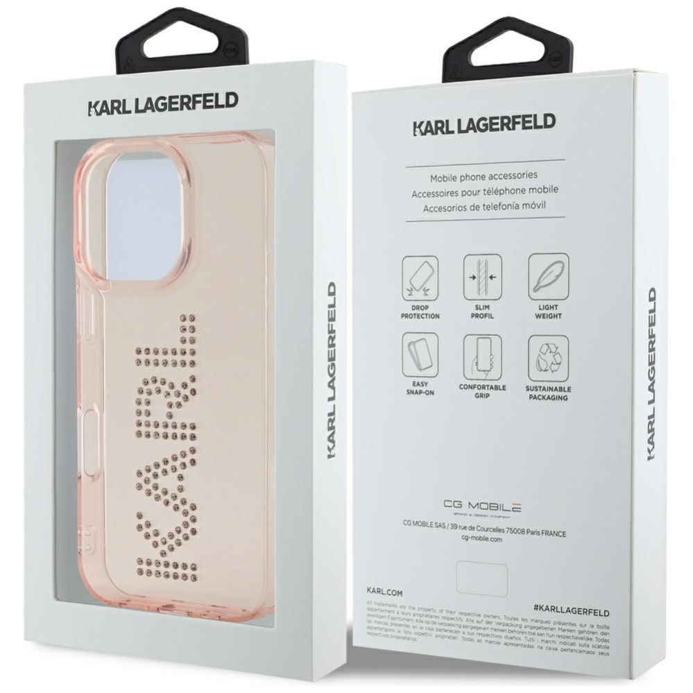 Kitos prekės Karl Lagerfeld Karl Lagerfeld IML Rhinestones Logo iPhone 16 Pro Case - Pink