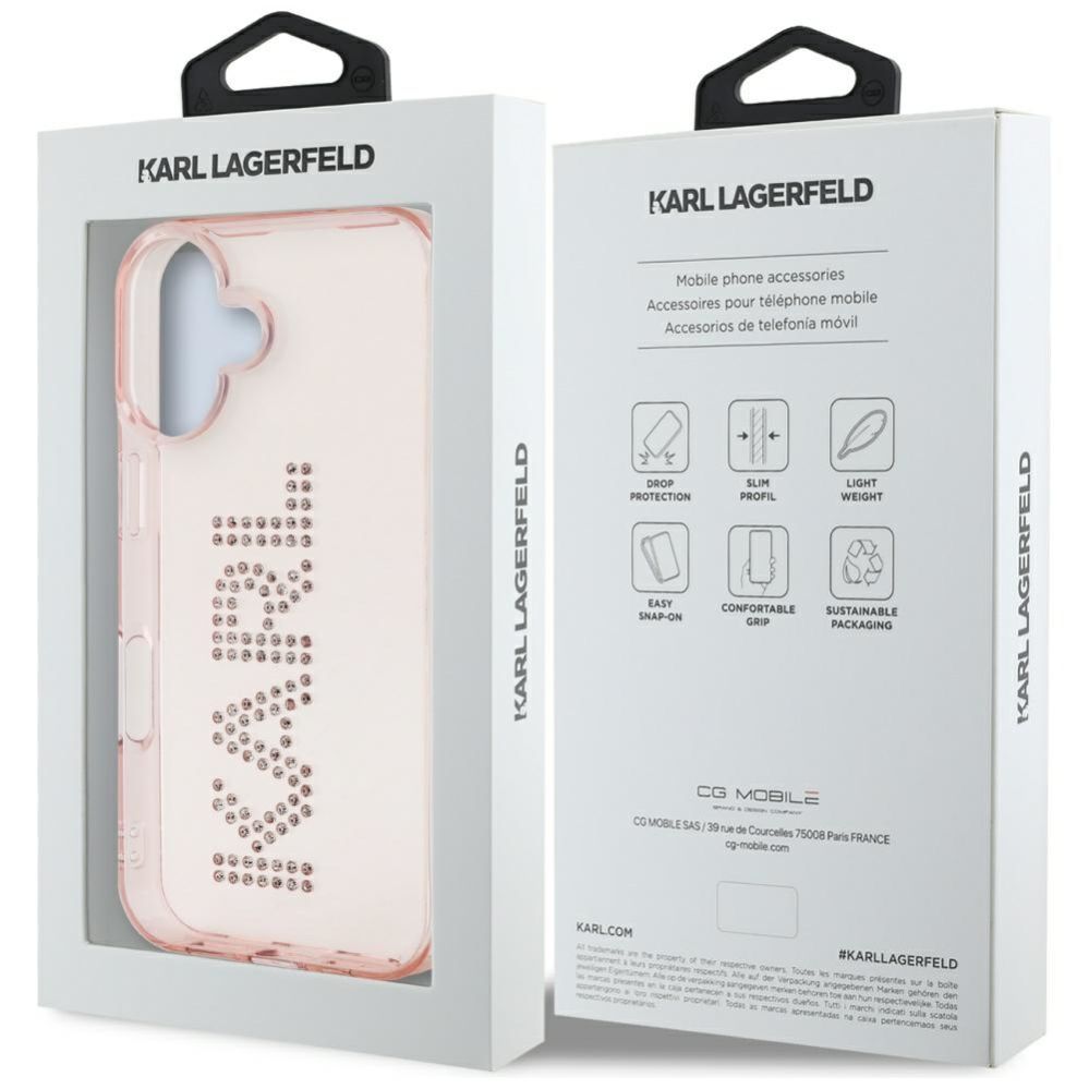 Citas preces Karl Lagerfeld Karl Lagerfeld IML Rhinestones Logo iPhone 16 Case - Pink