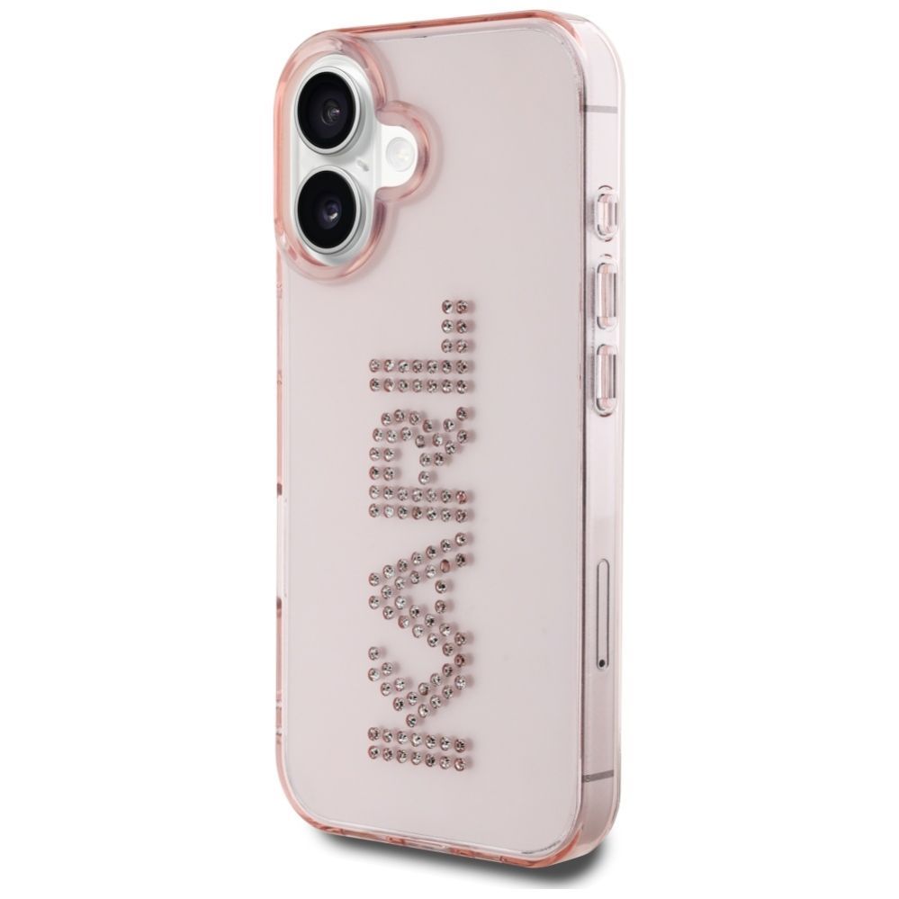 Citas preces Karl Lagerfeld Karl Lagerfeld IML Rhinestones Logo iPhone 16 Case - Pink