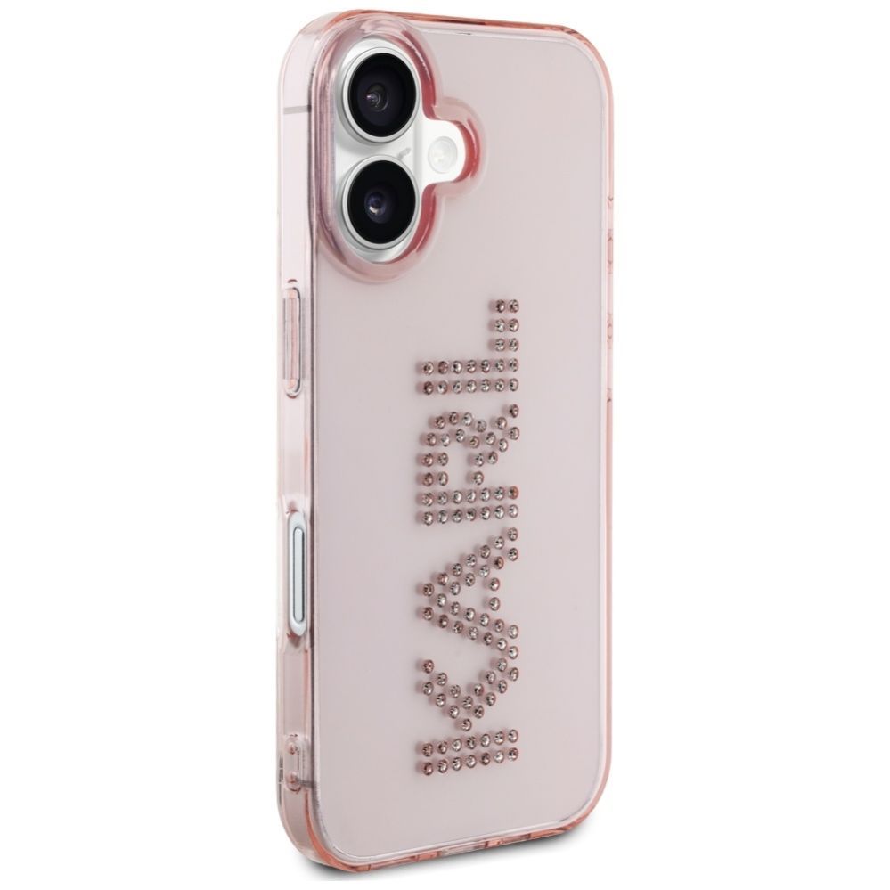 Citas preces Karl Lagerfeld Karl Lagerfeld IML Rhinestones Logo iPhone 16 Case - Pink