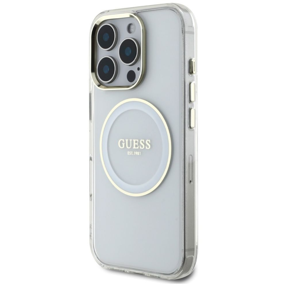 Muud kaubad Guess Guess IML Metal Colored Circle Classic Logo MagSafe case for iPhone 16 Pro - white