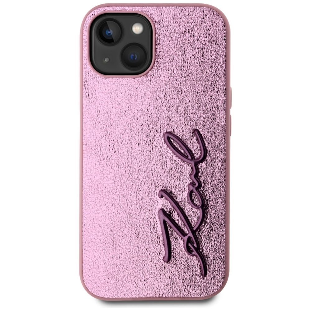 Citas preces Karl Lagerfeld Karl Lagerfeld Wrinkled Metal Signature iPhone 15 Case - Pink