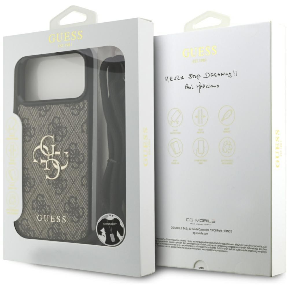 Citas preces Guess Guess 4G Big Logo Cord Stap Crossbody Case for iPhone 17 Pro Max - Brown