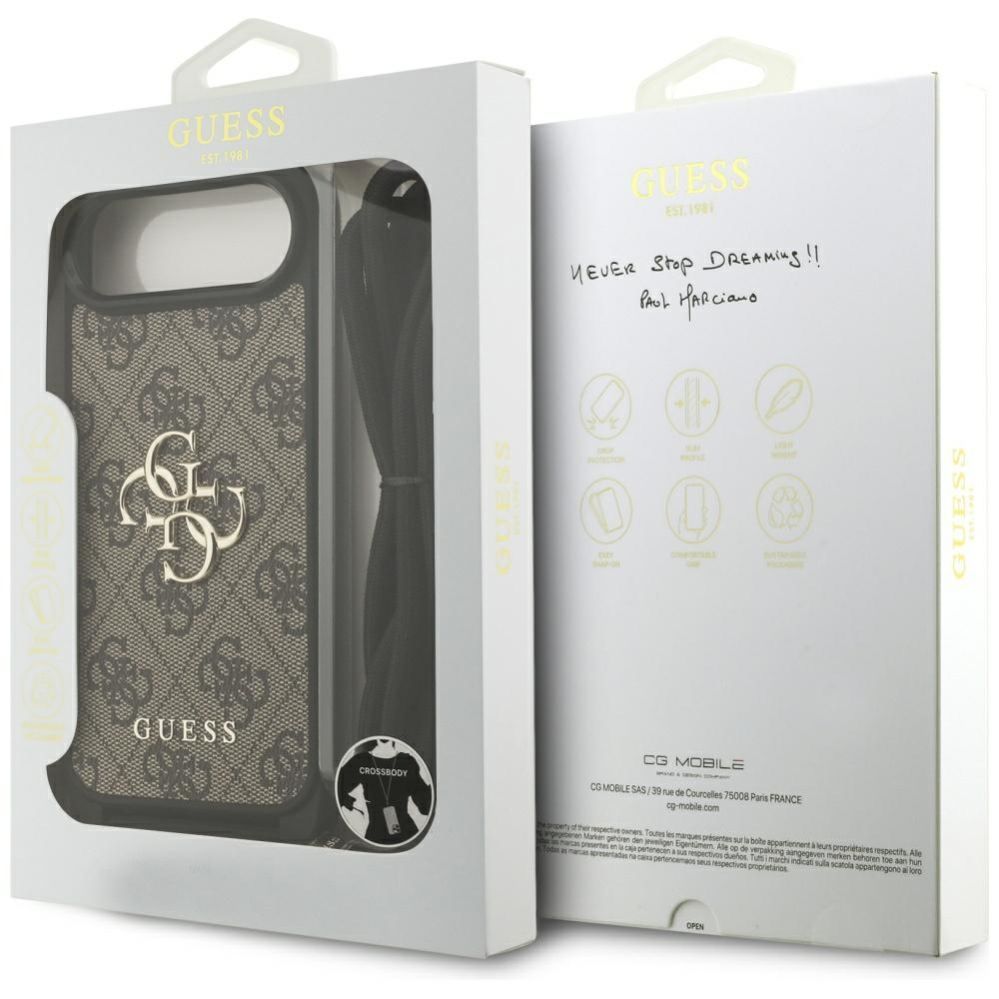 Citas preces Guess Guess 4G Big Logo Cord Stap Crossbody Case for iPhone 17 Air - Brown