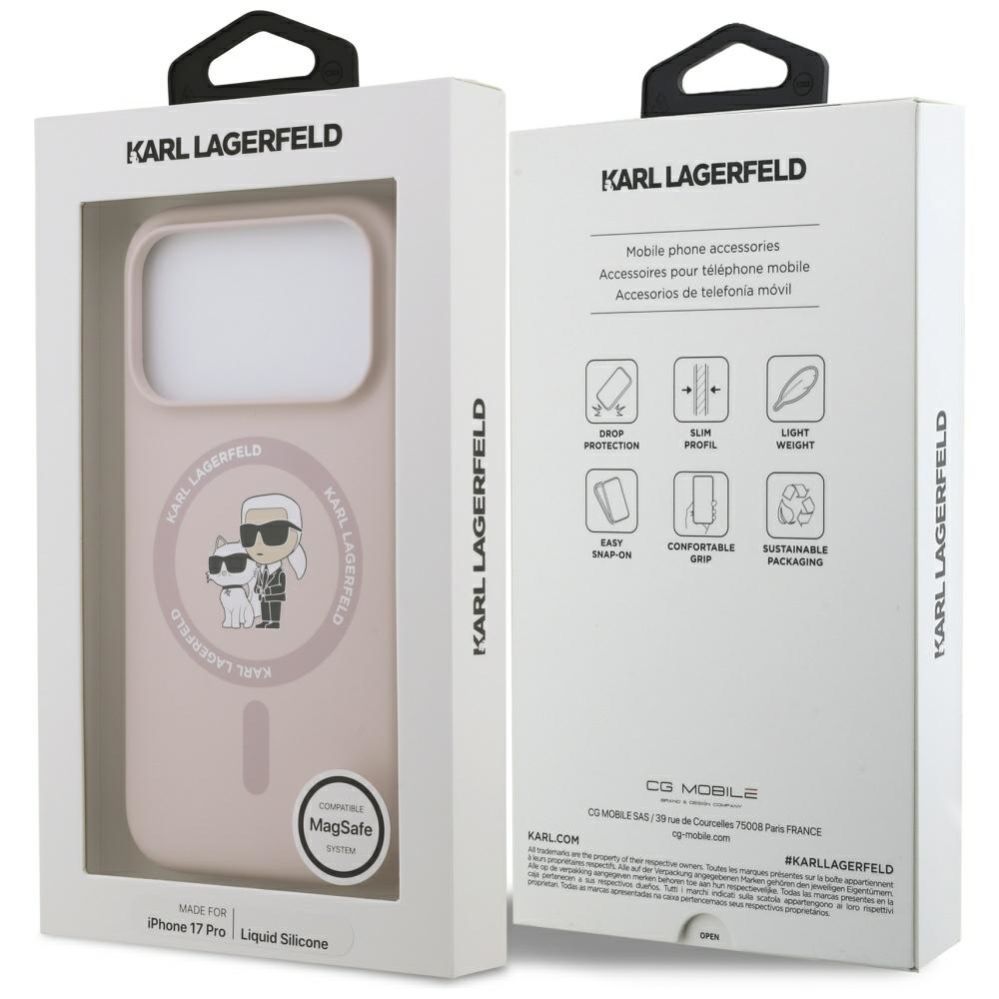 Citas preces Karl Lagerfeld Karl Lagerfeld Silicone Karl&Choupette Ring MagSafe Case for iPhone 17 Pro - Pink