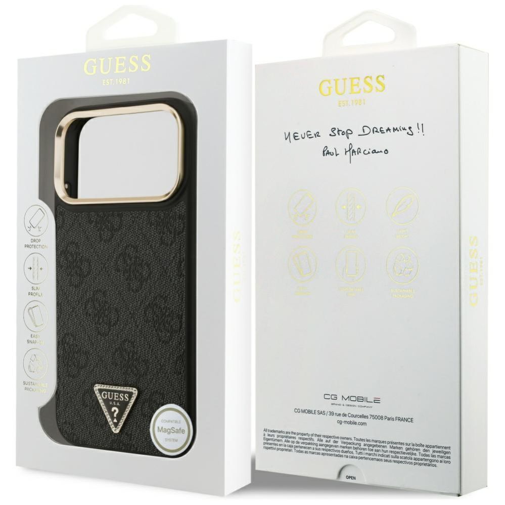 Muud kaubad Guess Guess 4G Triangle Logo MagSafe Case for iPhone 17 Pro Max - Black and Gold