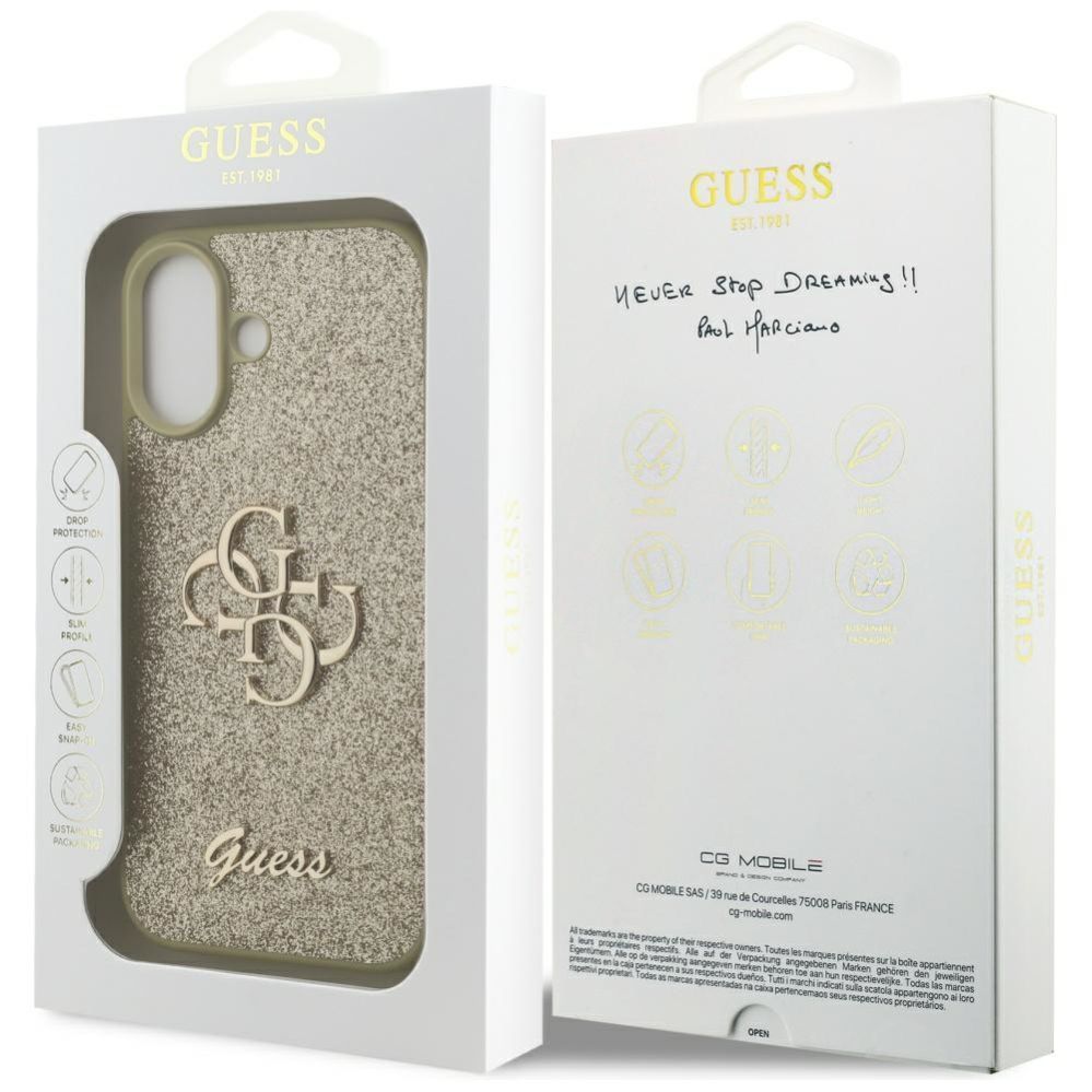 Citas preces Guess Guess Fixed Glitter Big 4G case for iPhone 17 - gold