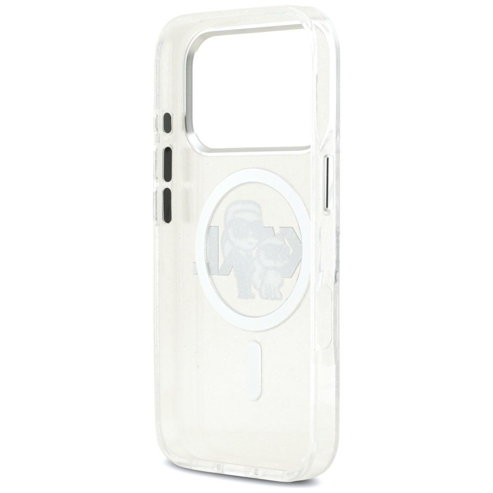 Citas preces Karl Lagerfeld Karl Lagerfeld IML Glitter Karl & Choupette Sketch Logo MagSafe Case for iPhone 17 Pro - Clear