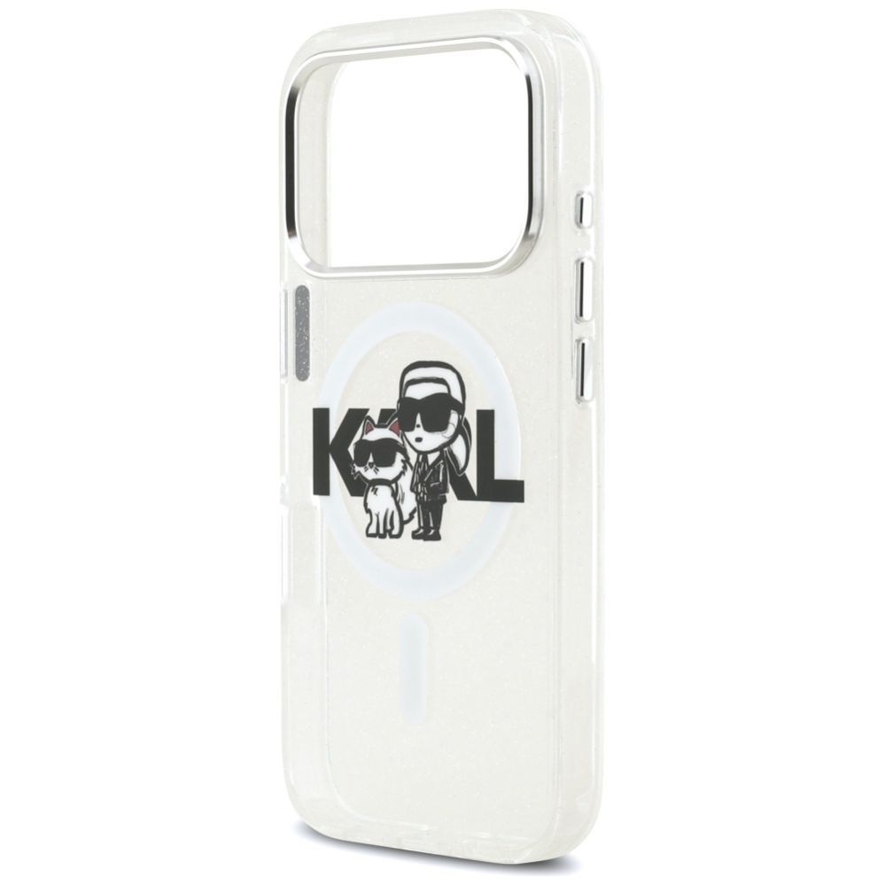 Citas preces Karl Lagerfeld Karl Lagerfeld IML Glitter Karl & Choupette Sketch Logo MagSafe Case for iPhone 17 Pro - Clear