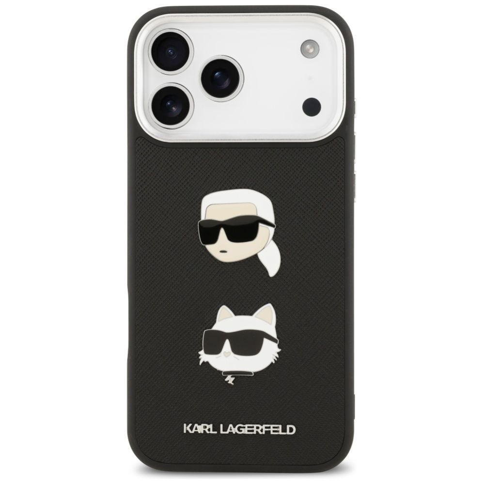Kitos prekės Karl Lagerfeld Karl Lagerfeld FW Grained Karl & Choupette Heads Pins & Logo iPhone 17 Pro Max Case - Black
