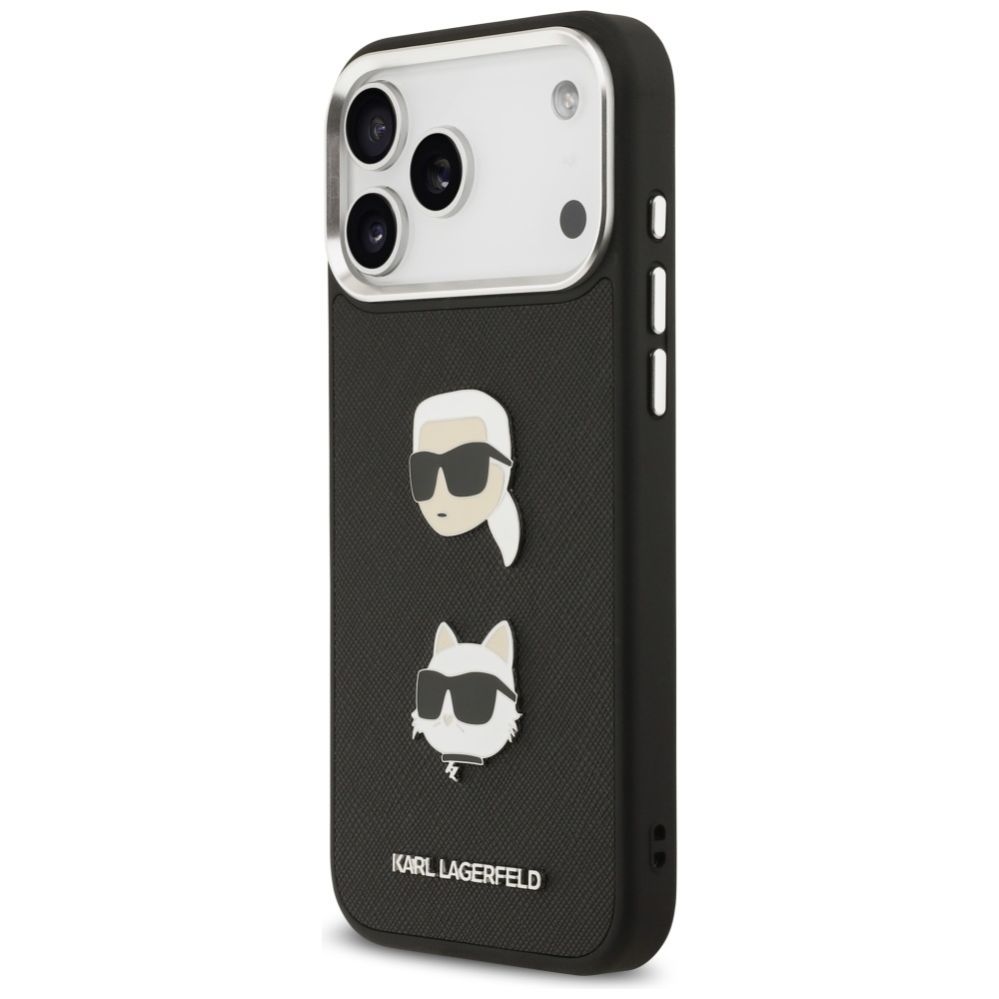 Kitos prekės Karl Lagerfeld Karl Lagerfeld FW Grained Karl & Choupette Heads Pins & Logo iPhone 17 Pro Max Case - Black