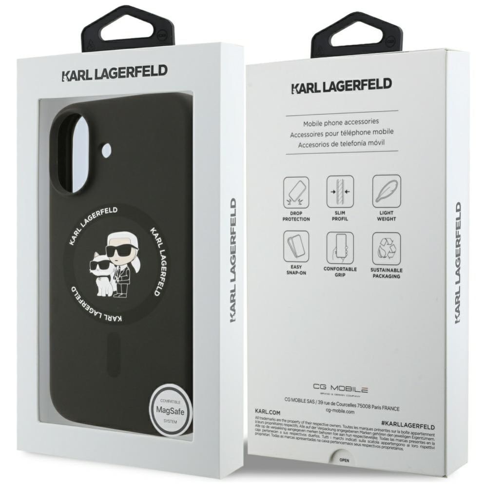 Citas preces Karl Lagerfeld Karl Lagerfeld Silicone Karl&Choupette Ring MagSafe Case for iPhone 17 - Black
