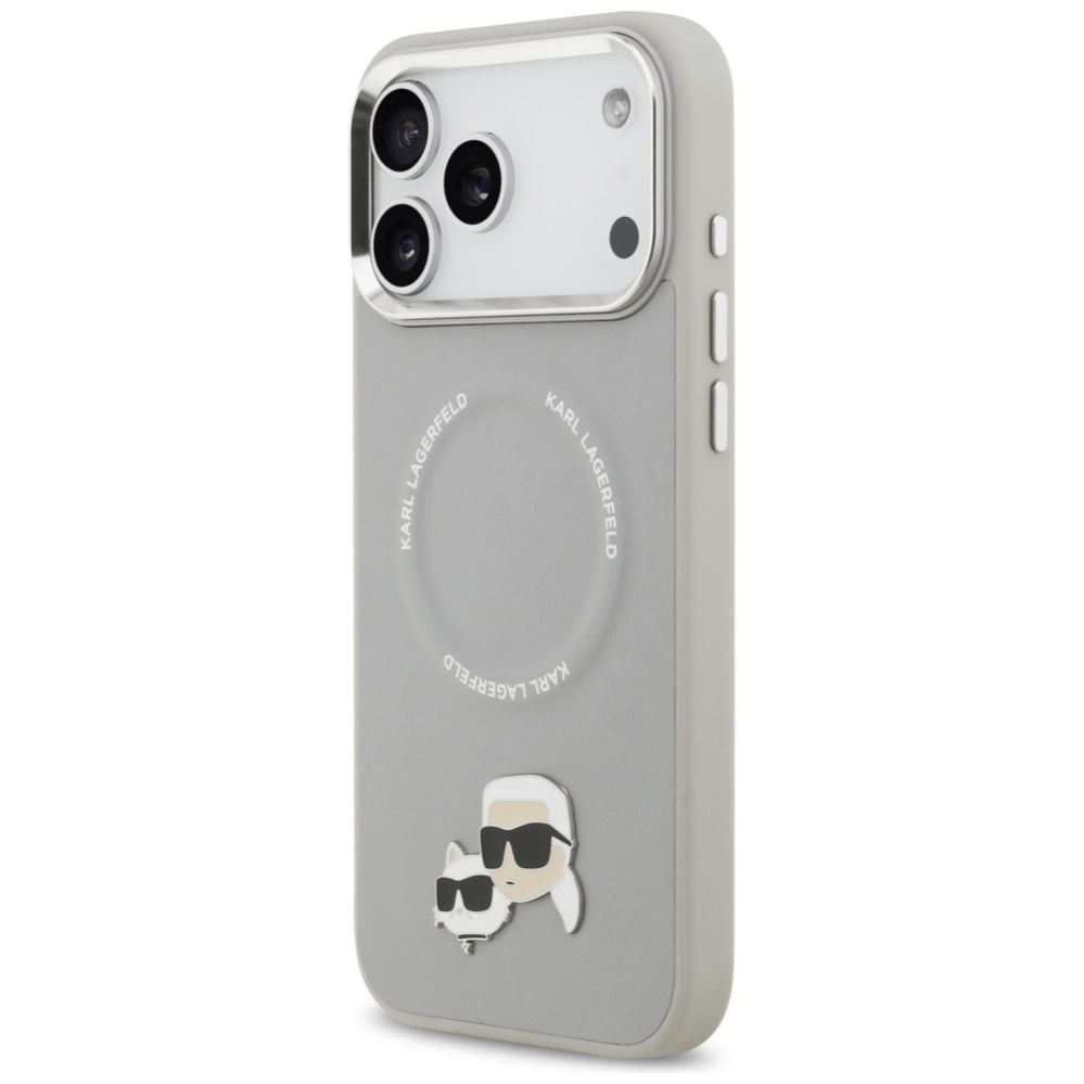 Kitos prekės Karl Lagerfeld Karl Lagerfeld Karl & Choupette Pins MagSafe Case for iPhone 17 Pro - Gray