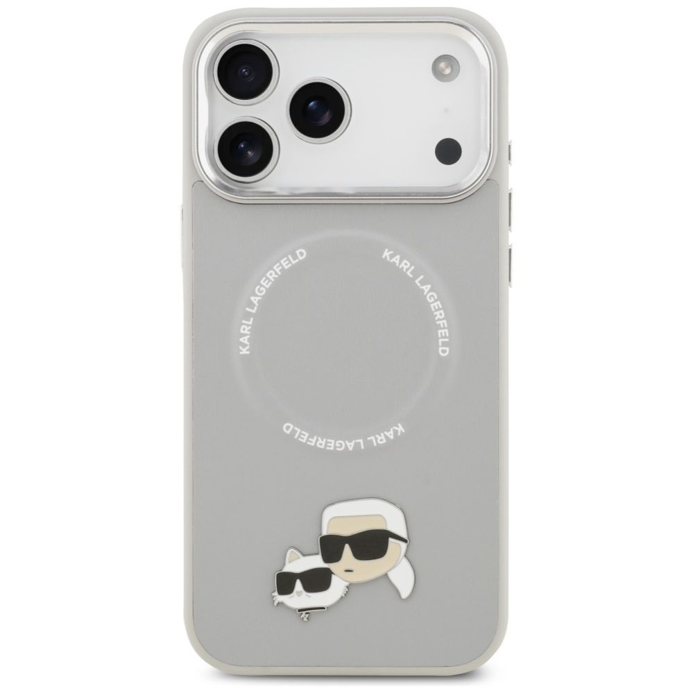Kitos prekės Karl Lagerfeld Karl Lagerfeld Karl & Choupette Pins MagSafe Case for iPhone 17 Pro - Gray