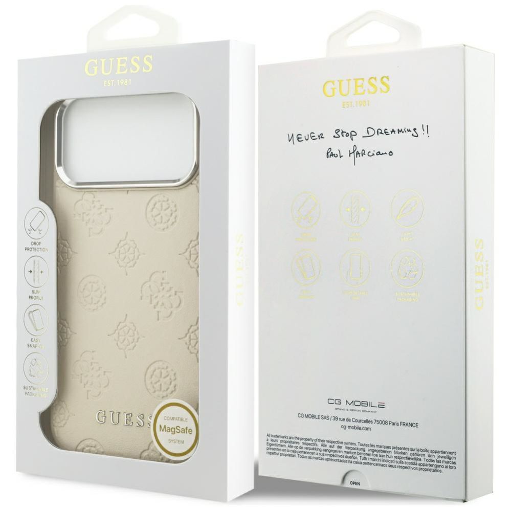 Citas preces Guess Guess Peony Hot Stamp Script MagSafe Case for iPhone 17 Pro Max - Beige