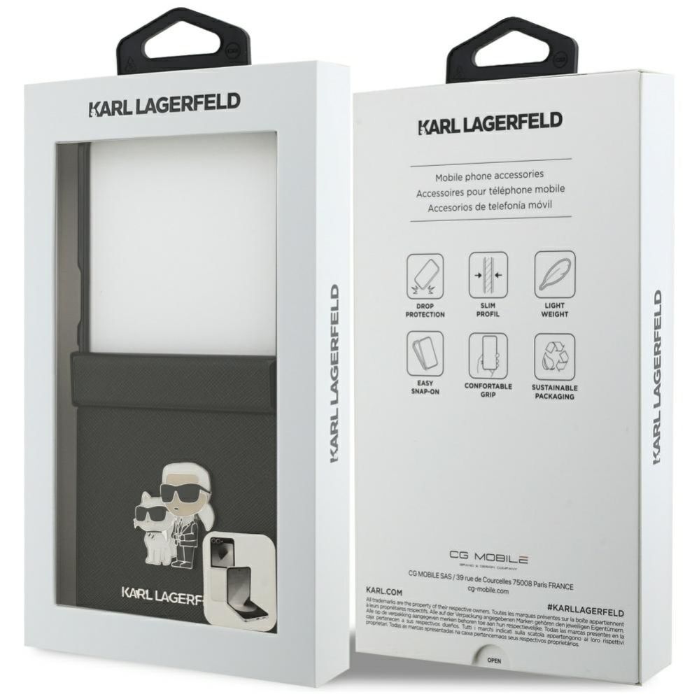 Citas preces Karl Lagerfeld Karl Lagerfeld Saffiano Karl&Choupette Pin Case for Samsung Galaxy Z Flip 7 - Black