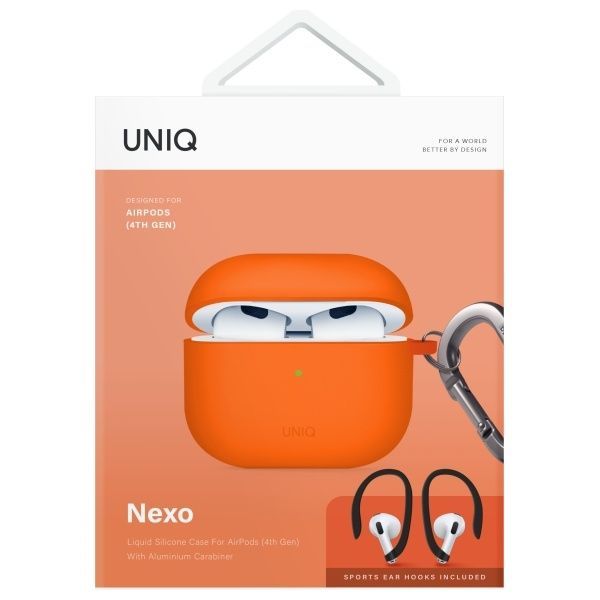 Citas preces UNIQ Uniq Nexo AirPods 4 + Ear Hooks Silicone case - orange