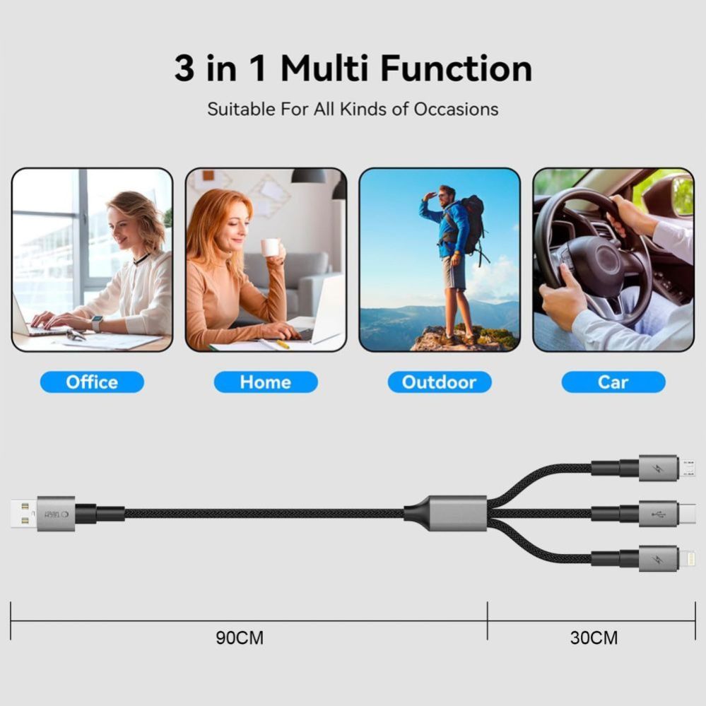 Other goods Tech-Protect Tech-Protect UltraBoost DNA 3in1 USB-C / Micro-USB / Lightning cable 120 cm - gray