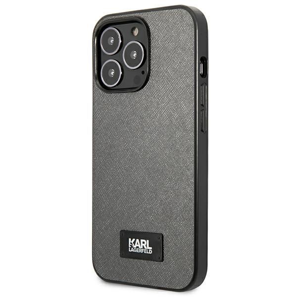 Citas preces Karl Lagerfeld Karl Lagerfeld Saffiano Plaque Case for iPhone 13 Pro Max 6.7" - Silver