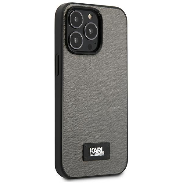 Citas preces Karl Lagerfeld Karl Lagerfeld Saffiano Plaque Case for iPhone 13 Pro Max 6.7" - Silver